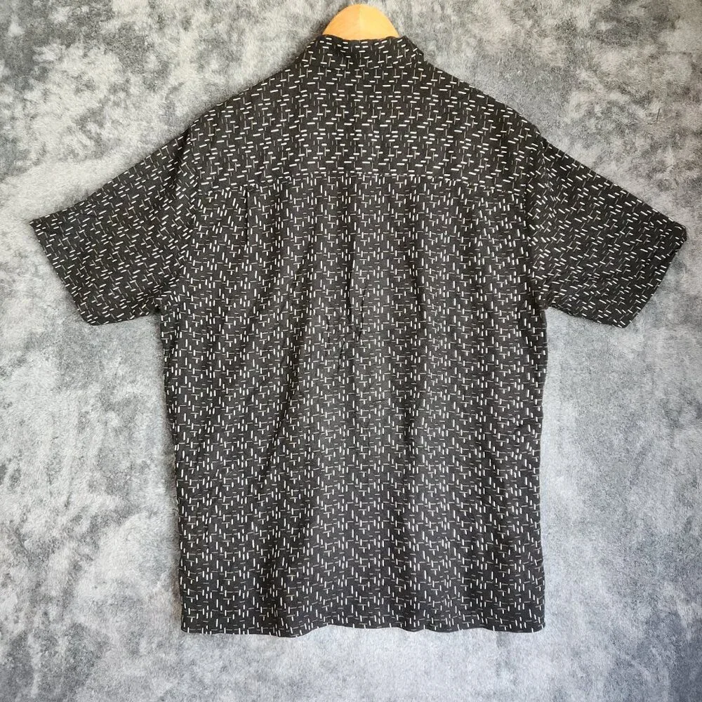 Toscano Silk Blend Men's Button Up Shirt Short Sleeve Large Black EUC Geometric - Picture 6 of 10